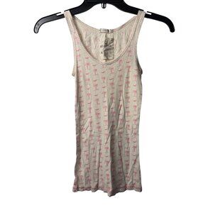 VTG Hollister Y2K Ladies XS Babydoll Tank-Top Gray Pink Stretch Palm-Tree AOP